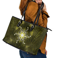 New Zealand Matariki Hiwaiterangi Leather Tote Bag Maori Moko Yellow Galaxy