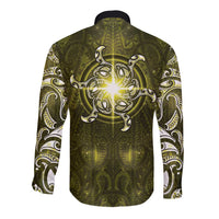 New Zealand Matariki Hiwaiterangi Long Sleeve Button Shirt Maori Moko Yellow Galaxy