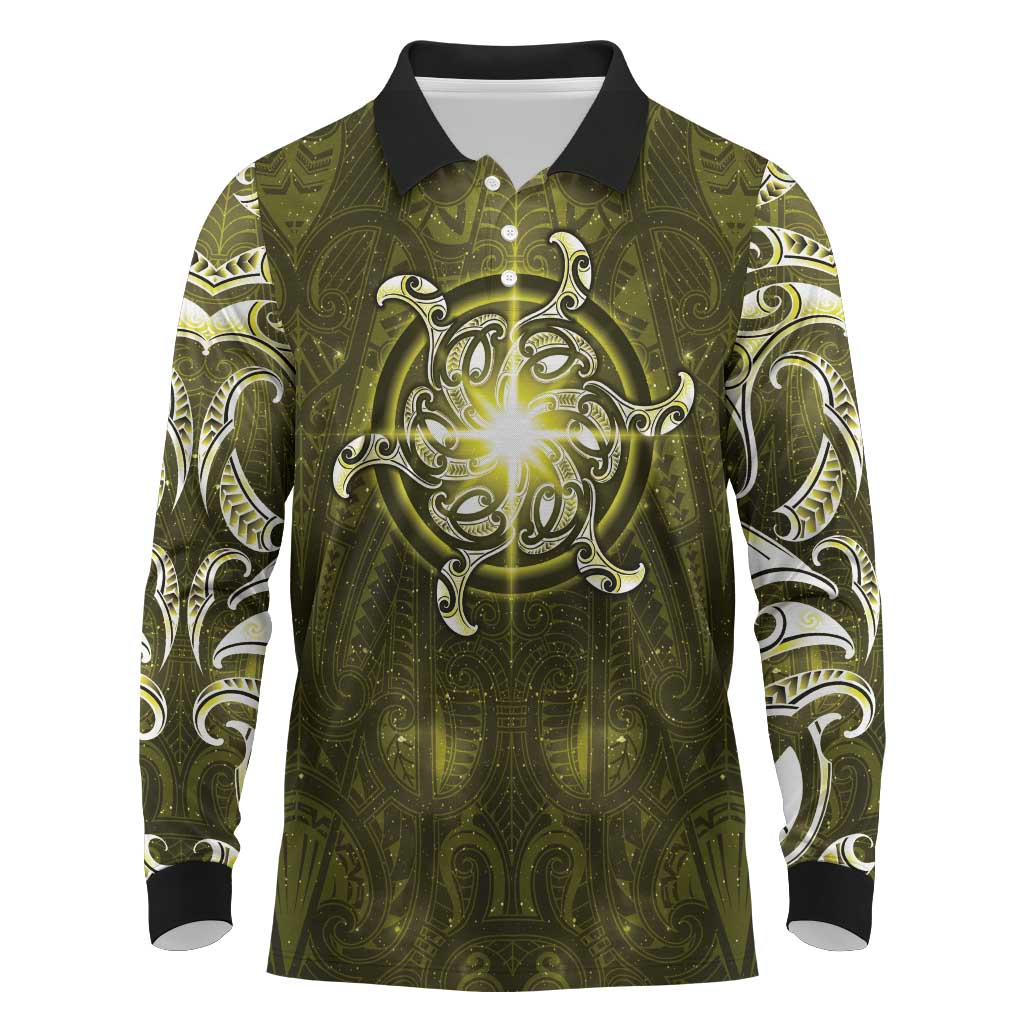 New Zealand Matariki Hiwaiterangi Long Sleeve Polo Shirt Maori Moko Yellow Galaxy LT05 Yellow - Polynesian Pride