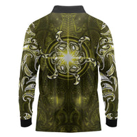 New Zealand Matariki Hiwaiterangi Long Sleeve Polo Shirt Maori Moko Yellow Galaxy LT05 - Polynesian Pride