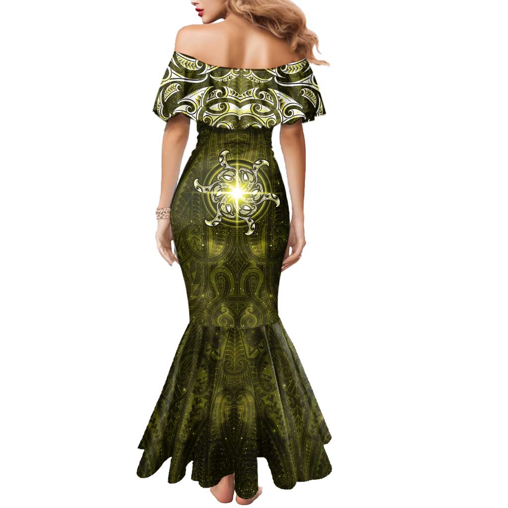 New Zealand Matariki Hiwaiterangi Mermaid Dress Maori Moko Yellow Galaxy LT05 - Polynesian Pride
