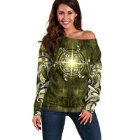 New Zealand Matariki Hiwaiterangi Off Shoulder Sweater Maori Moko Yellow Galaxy
