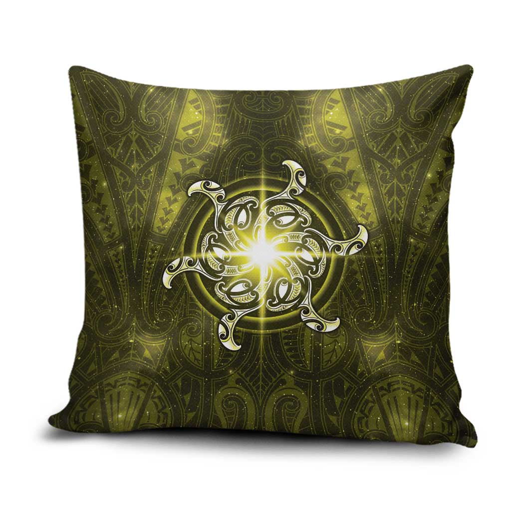 New Zealand Matariki Hiwaiterangi Pillow Cover Maori Moko Yellow Galaxy