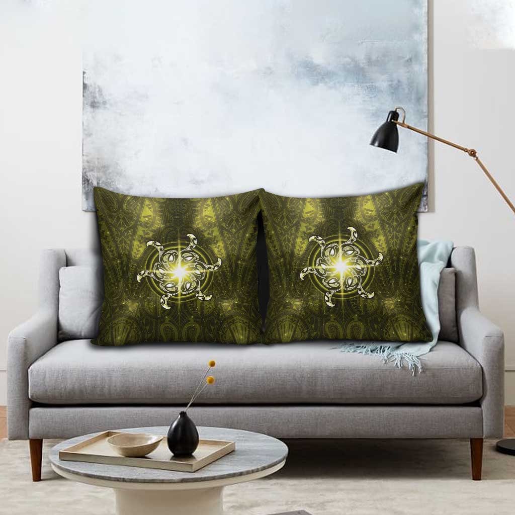 New Zealand Matariki Hiwaiterangi Pillow Cover Maori Moko Yellow Galaxy