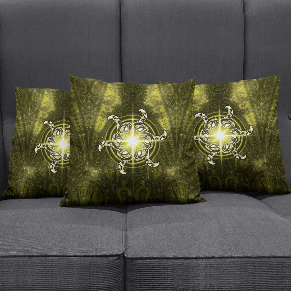 New Zealand Matariki Hiwaiterangi Pillow Cover Maori Moko Yellow Galaxy