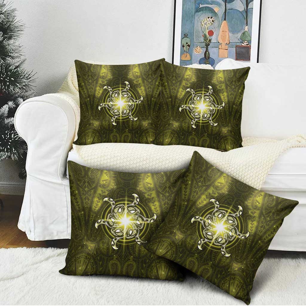 New Zealand Matariki Hiwaiterangi Pillow Cover Maori Moko Yellow Galaxy