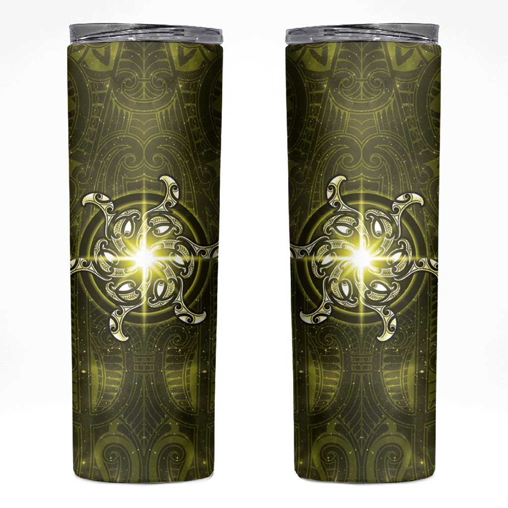 New Zealand Matariki Hiwaiterangi Skinny Tumbler Maori Moko Yellow Galaxy