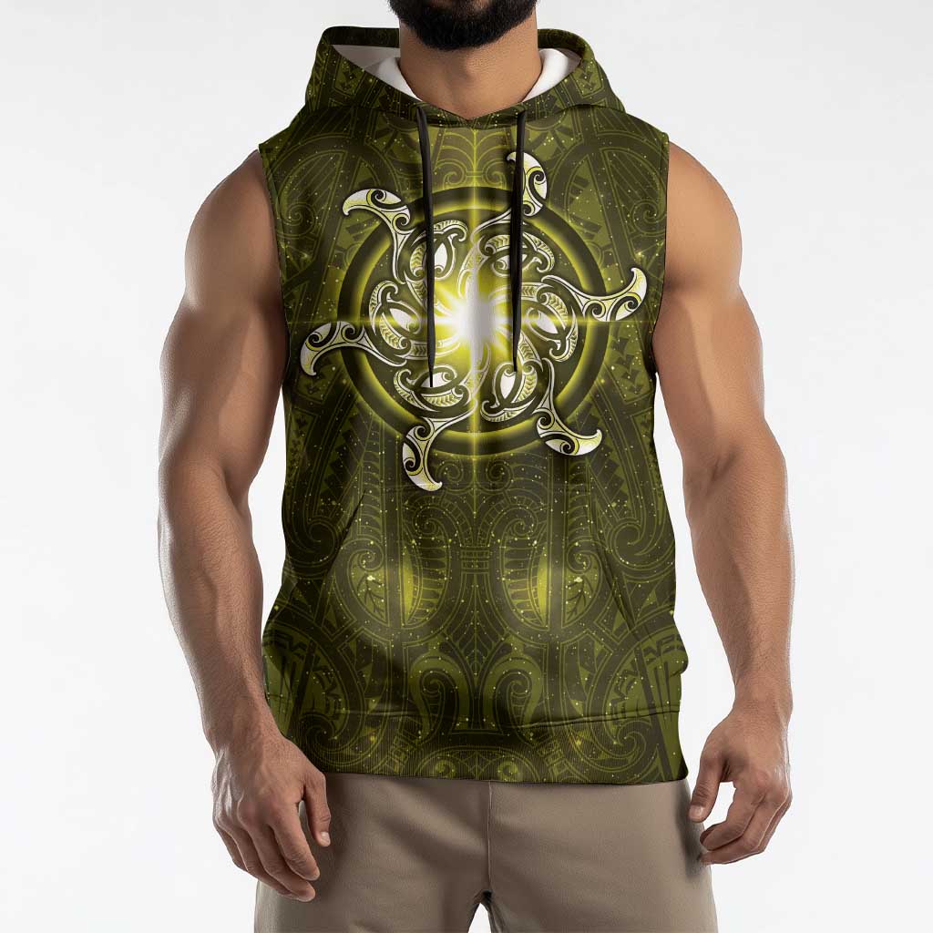 New Zealand Matariki Hiwaiterangi Sleeveless Hoodie Maori Moko Yellow Galaxy LT05 - Polynesian Pride
