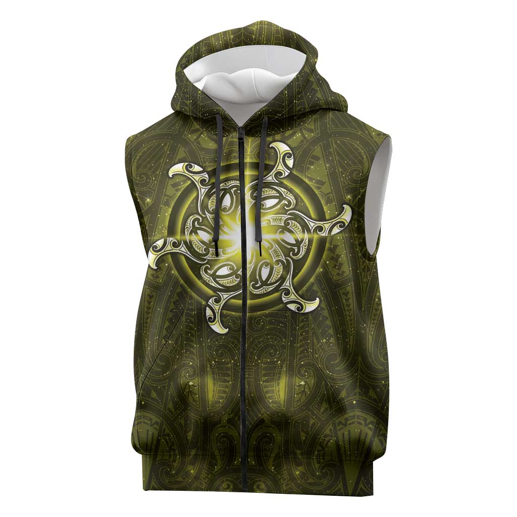 New Zealand Matariki Hiwaiterangi Sleeveless Zip Hoodie Maori Moko Yellow Galaxy LT05 Yellow - Polynesian Pride