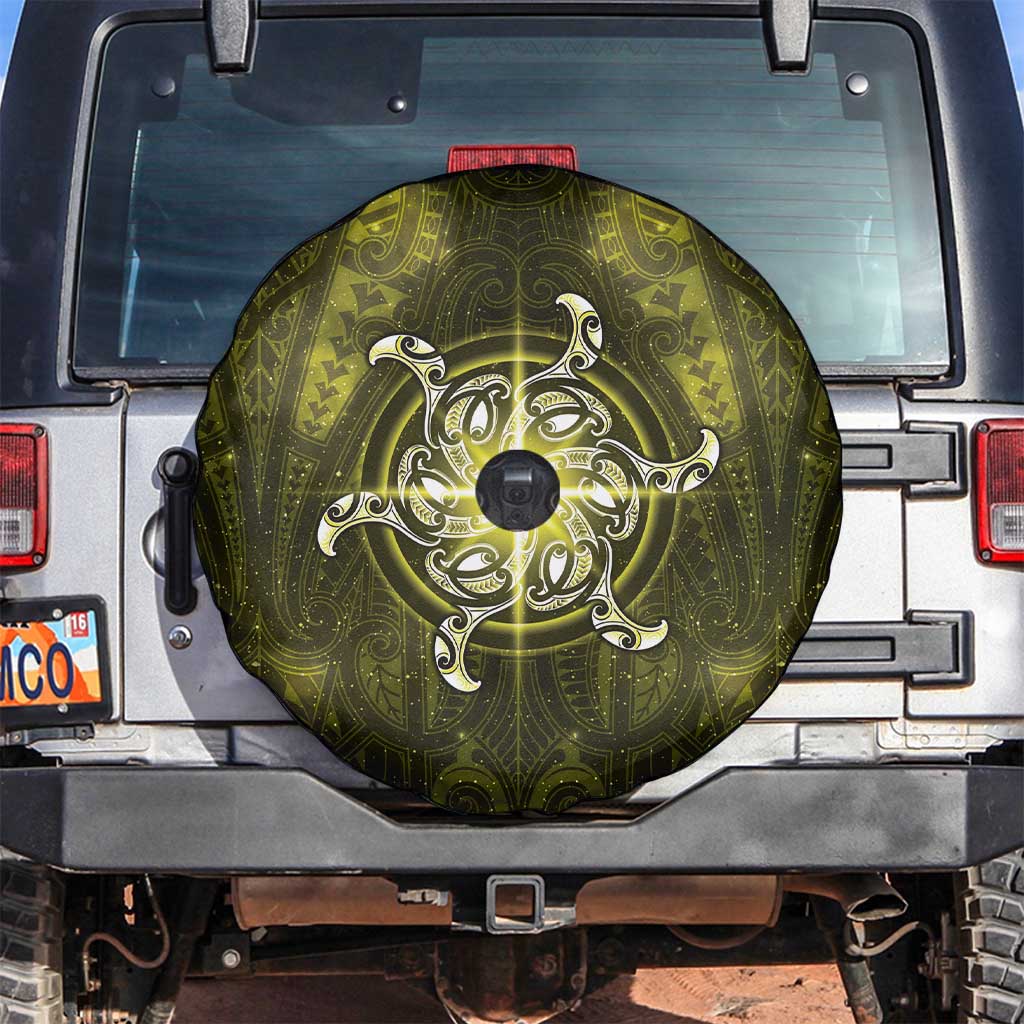 New Zealand Matariki Hiwaiterangi Spare Tire Cover Maori Moko Yellow Galaxy LT05 Yellow - Polynesian Pride