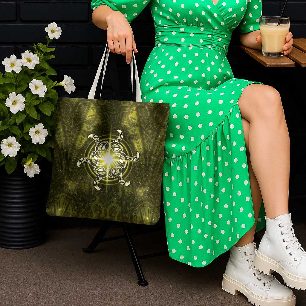 New Zealand Matariki Hiwaiterangi Tote Bag Maori Moko Yellow Galaxy