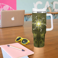 New Zealand Matariki Hiwaiterangi Tumbler With Handle Maori Moko Yellow Galaxy