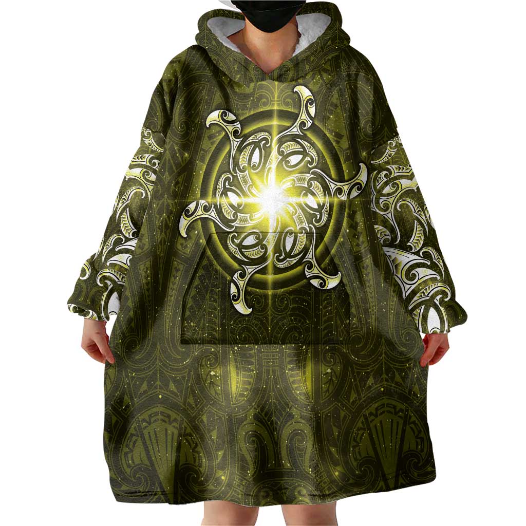 New Zealand Matariki Hiwaiterangi Wearable Blanket Hoodie Maori Moko Yellow Galaxy LT05 - Polynesian Pride