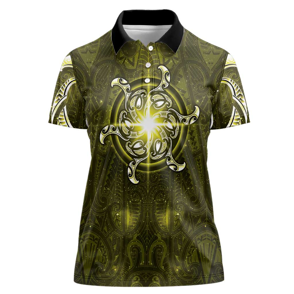 New Zealand Matariki Hiwaiterangi Women Polo Shirt Maori Moko Yellow Galaxy LT05 Female Yellow - Polynesian Pride