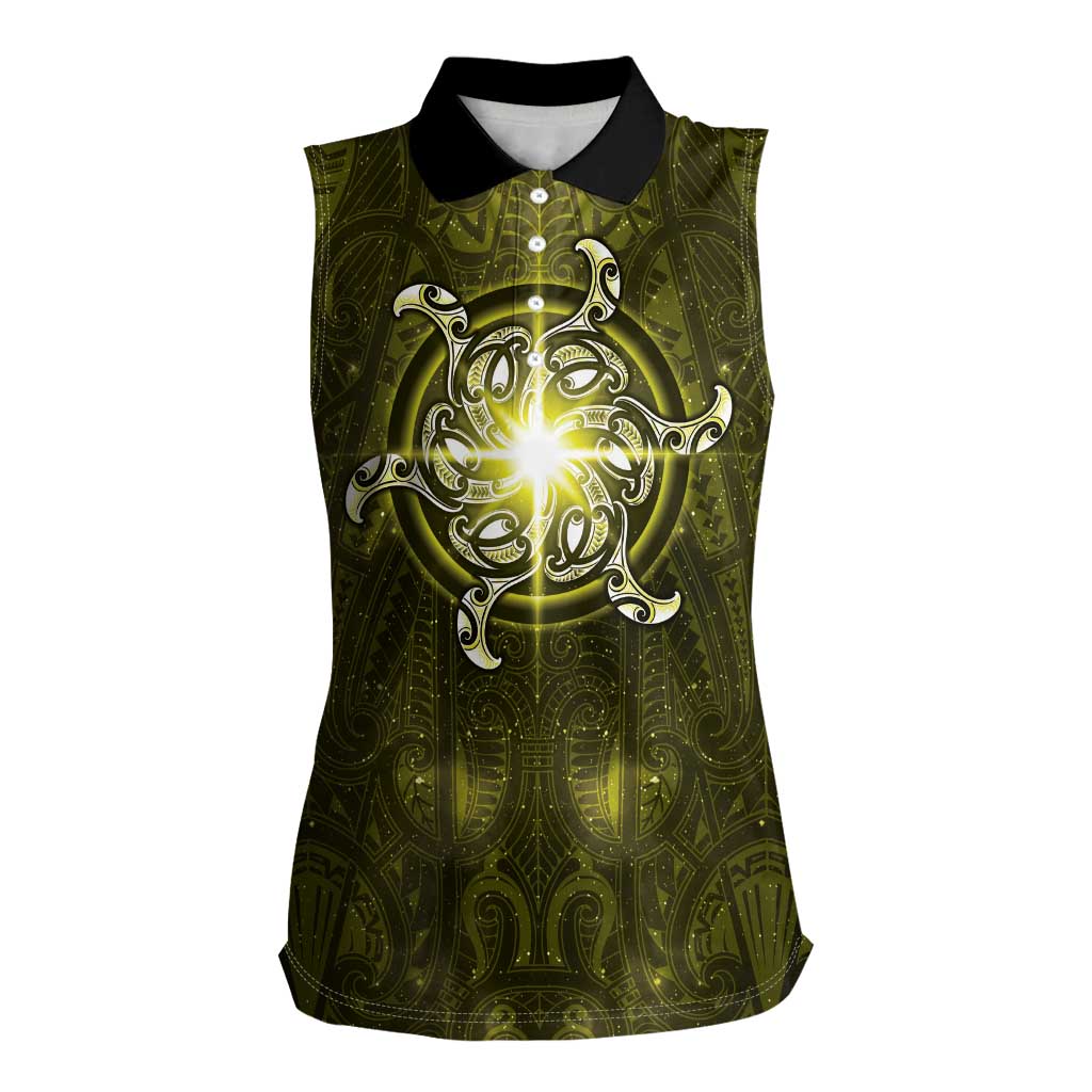 New Zealand Matariki Hiwaiterangi Women Sleeveless Polo Shirt Maori Moko Yellow Galaxy LT05 Female Yellow - Polynesian Pride