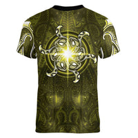New Zealand Matariki Hiwaiterangi Women V-Neck T-Shirt Maori Moko Yellow Galaxy LT05 - Polynesian Pride