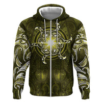 New Zealand Matariki Hiwaiterangi Zip Hoodie Maori Moko Yellow Galaxy LT05 Zip Hoodie Yellow - Polynesian Pride