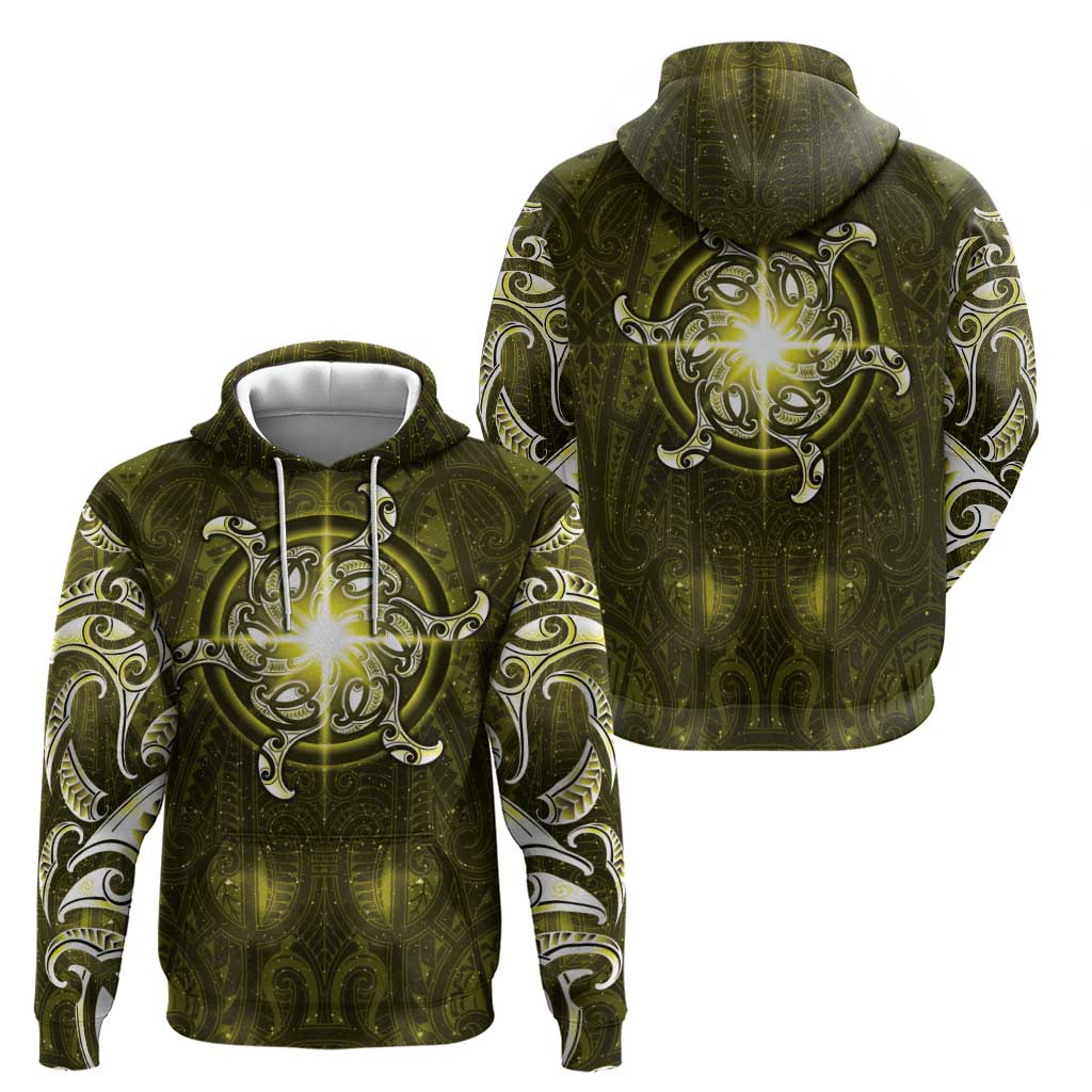 New Zealand Matariki Hiwaiterangi Zip Hoodie Maori Moko Yellow Galaxy LT05 - Polynesian Pride