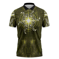 New Zealand Matariki Hiwaiterangi Zipper Polo Shirt Maori Moko Yellow Galaxy LT05 Yellow - Polynesian Pride