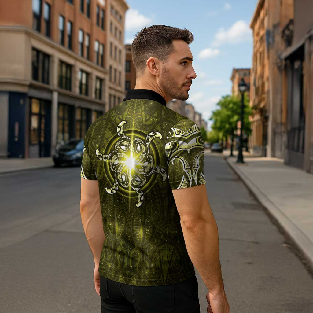 New Zealand Matariki Hiwaiterangi Zipper Polo Shirt Maori Moko Yellow Galaxy LT05 - Polynesian Pride