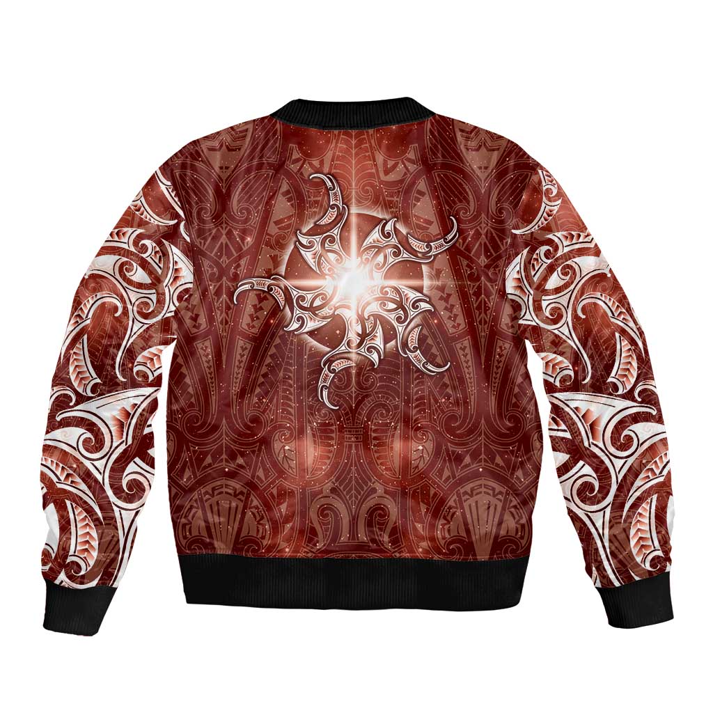 New Zealand Matariki Pohutukawa Bomber Jacket Maori Moko Red Galaxy