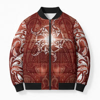 New Zealand Matariki Pohutukawa Bomber Puffer Jacket Maori Moko Red Galaxy
