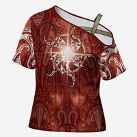 New Zealand Matariki Pohutukawa Cross Shoulder Shirt Maori Moko Red Galaxy