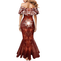 New Zealand Matariki Pohutukawa Family Matching Mermaid Dress and Hawaiian Shirt Maori Moko Red Galaxy LT05 - Polynesian Pride