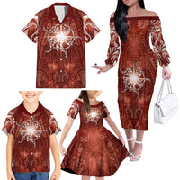 New Zealand Matariki Pohutukawa Family Matching Off The Shoulder Long Sleeve Dress and Hawaiian Shirt Maori Moko Red Galaxy LT05 - Polynesian Pride