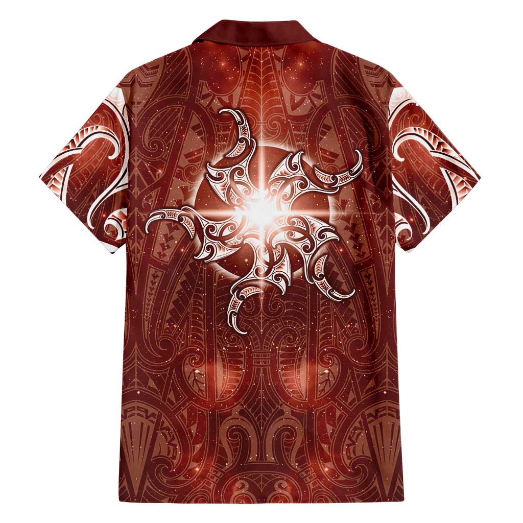 New Zealand Matariki Pohutukawa Family Matching Off Shoulder Maxi Dress and Hawaiian Shirt Maori Moko Red Galaxy LT05 - Polynesian Pride