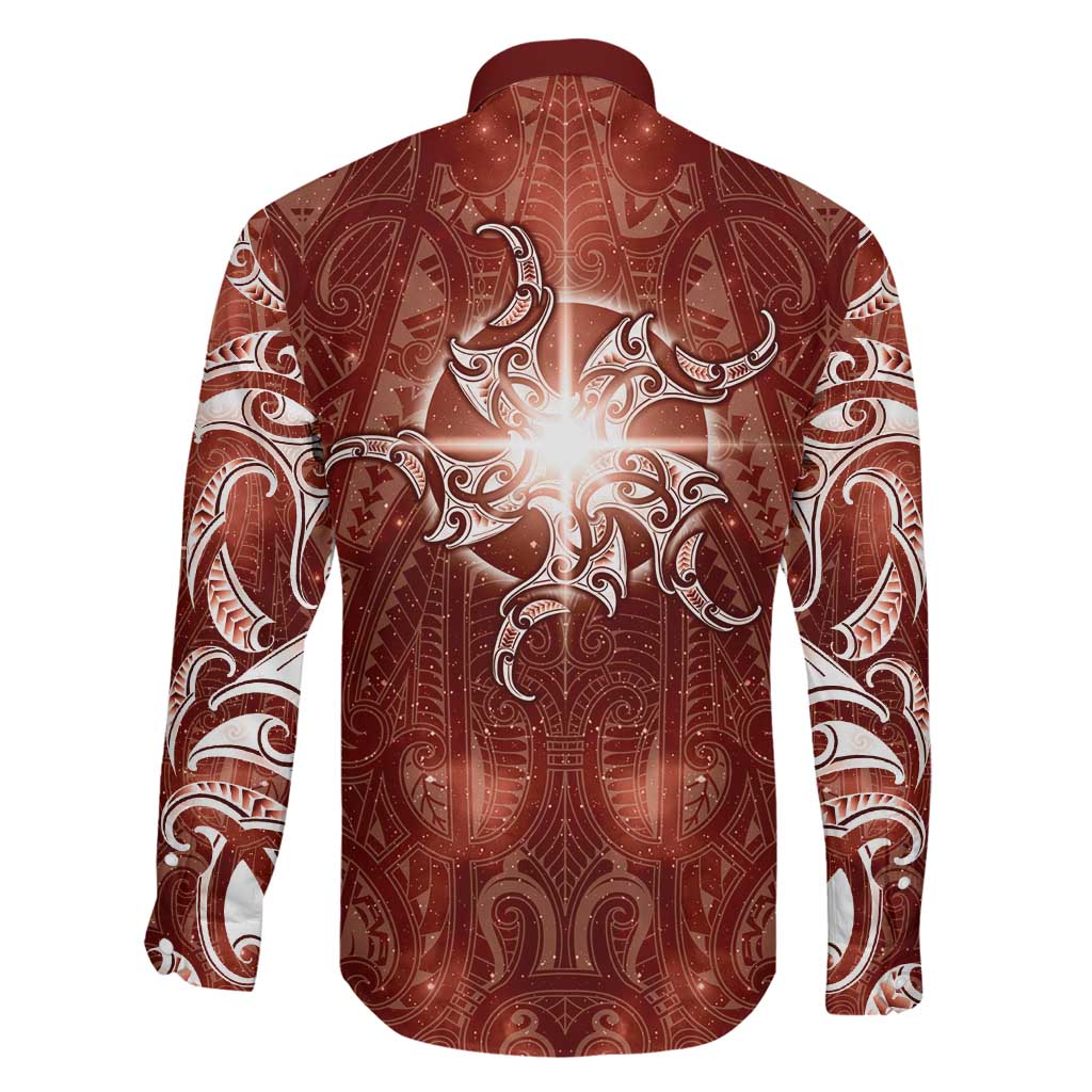 New Zealand Matariki Pohutukawa Family Matching Off Shoulder Maxi Dress and Hawaiian Shirt Maori Moko Red Galaxy LT05 - Polynesian Pride