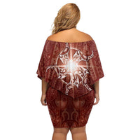 New Zealand Matariki Pohutukawa Family Matching Off Shoulder Short Dress and Hawaiian Shirt Maori Moko Red Galaxy LT05 - Polynesian Pride