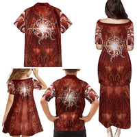 New Zealand Matariki Pohutukawa Family Matching Puletasi and Hawaiian Shirt Maori Moko Red Galaxy LT05 - Polynesian Pride