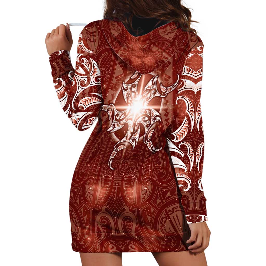 New Zealand Matariki Pohutukawa Hoodie Dress Maori Moko Red Galaxy LT05 - Polynesian Pride