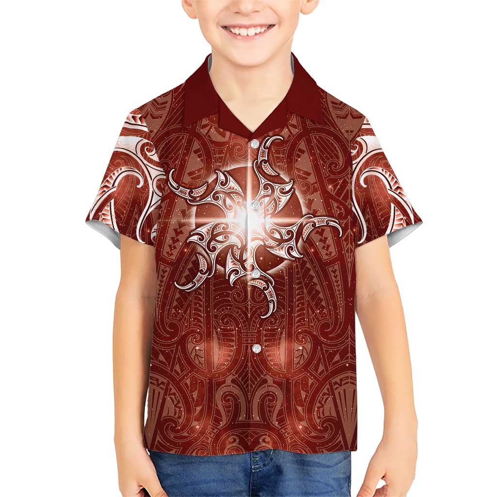 New Zealand Matariki Pohutukawa Kid Hawaiian Shirt Maori Moko Red Galaxy LT05 Kid Red - Polynesian Pride
