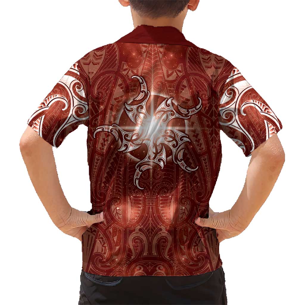 New Zealand Matariki Pohutukawa Kid Hawaiian Shirt Maori Moko Red Galaxy LT05 - Polynesian Pride