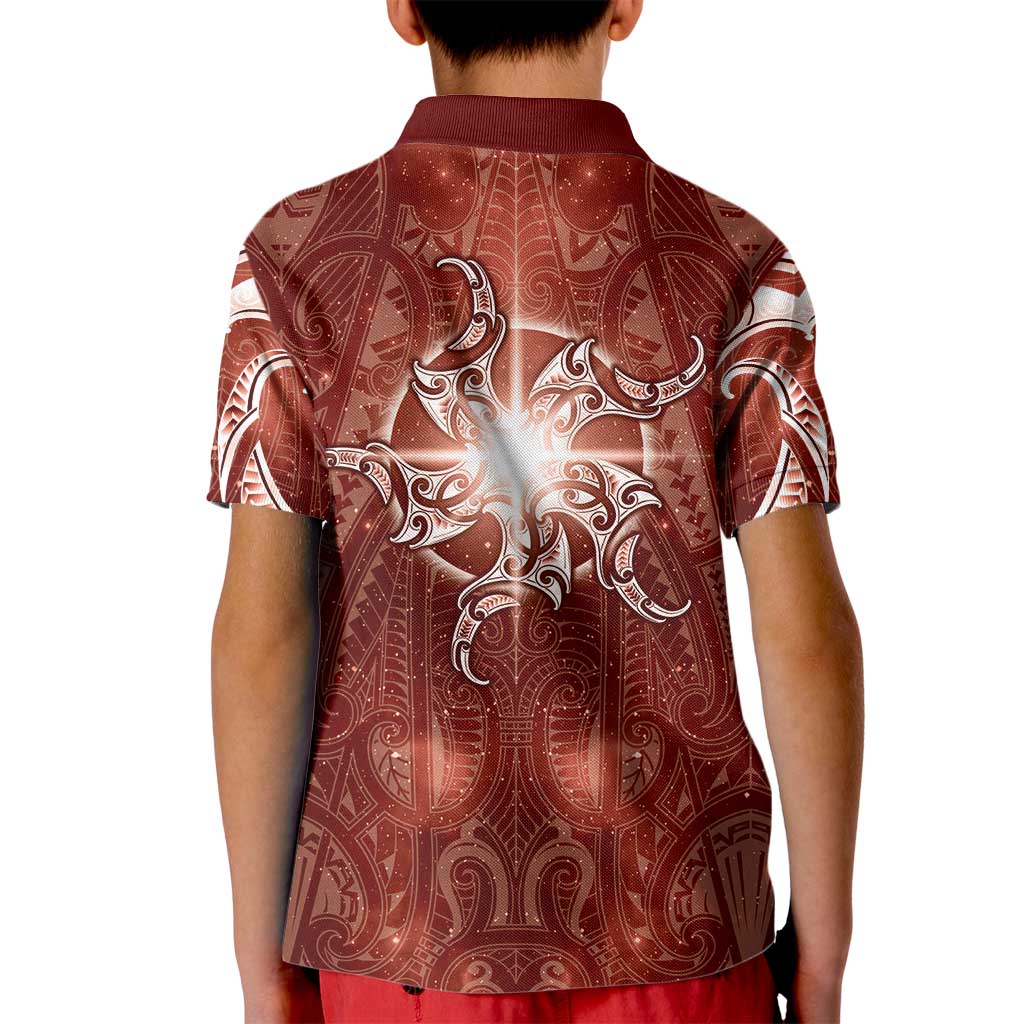 New Zealand Matariki Pohutukawa Kid Polo Shirt Maori Moko Red Galaxy
