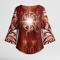 New Zealand Matariki Pohutukawa Kimono Sleeve Blouse Maori Moko Red Galaxy