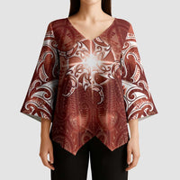 New Zealand Matariki Pohutukawa Kimono Sleeve Blouse Maori Moko Red Galaxy
