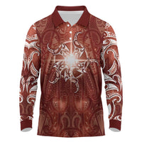 New Zealand Matariki Pohutukawa Long Sleeve Polo Shirt Maori Moko Red Galaxy
