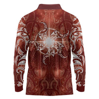 New Zealand Matariki Pohutukawa Long Sleeve Polo Shirt Maori Moko Red Galaxy