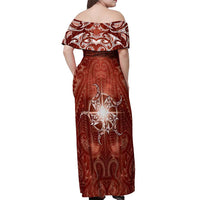 New Zealand Matariki Pohutukawa Off Shoulder Maxi Dress Maori Moko Red Galaxy