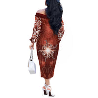 New Zealand Matariki Pohutukawa Off The Shoulder Long Sleeve Dress Maori Moko Red Galaxy