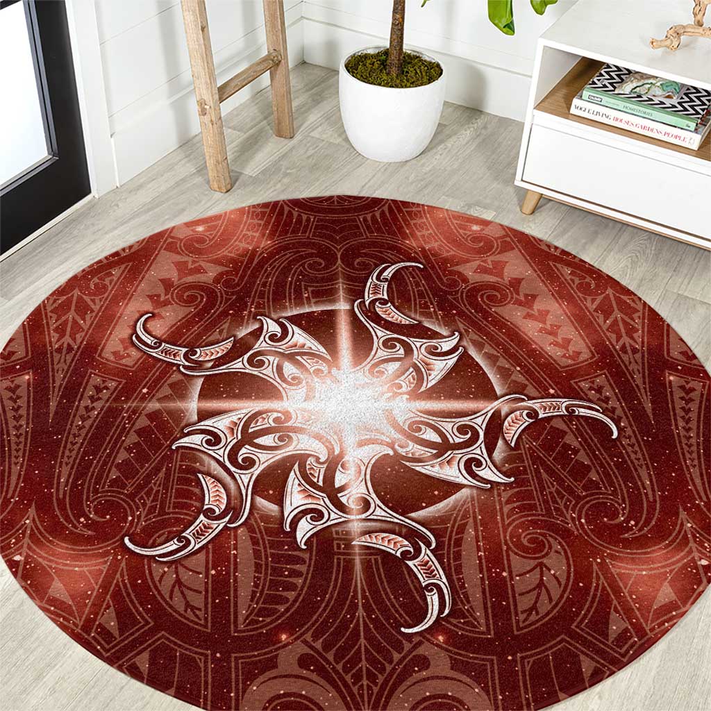 New Zealand Matariki Pohutukawa Round Carpet Maori Moko Red Galaxy
