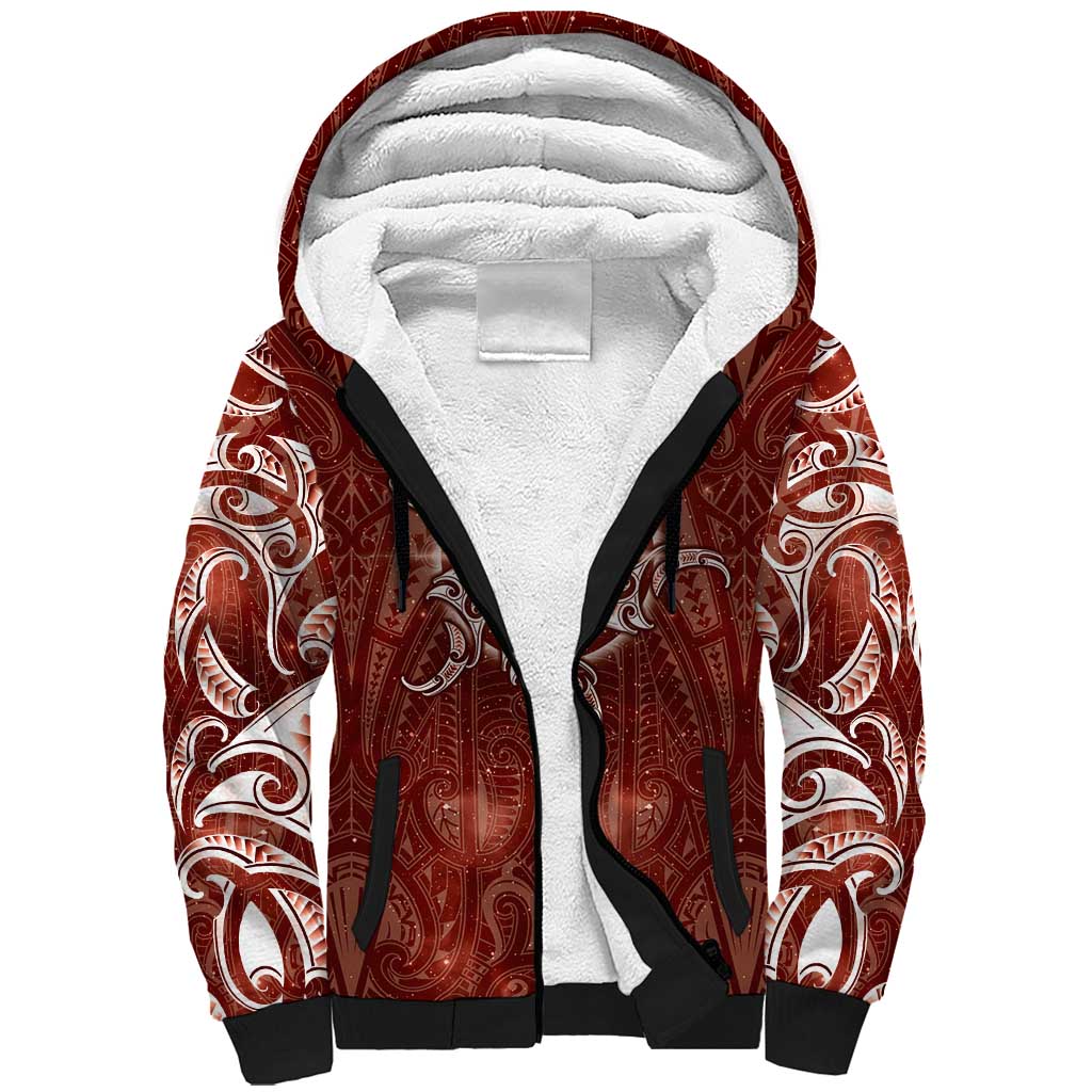 New Zealand Matariki Pohutukawa Sherpa Hoodie Maori Moko Red Galaxy