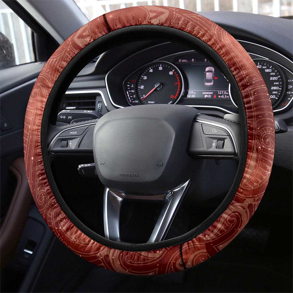 New Zealand Matariki Pohutukawa Steering Wheel Cover Maori Moko Red Galaxy