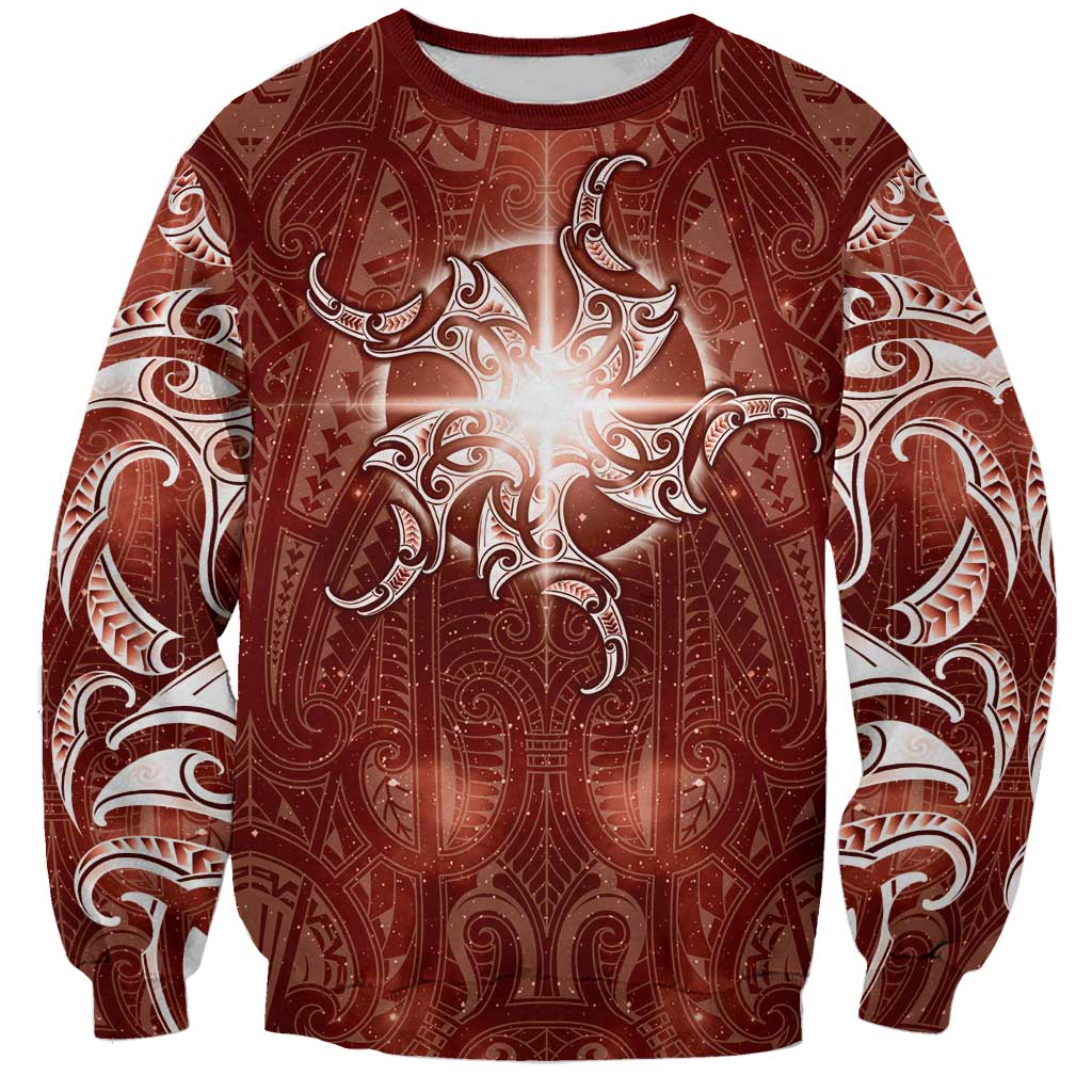New Zealand Matariki Pohutukawa Sweatshirt Maori Moko Red Galaxy
