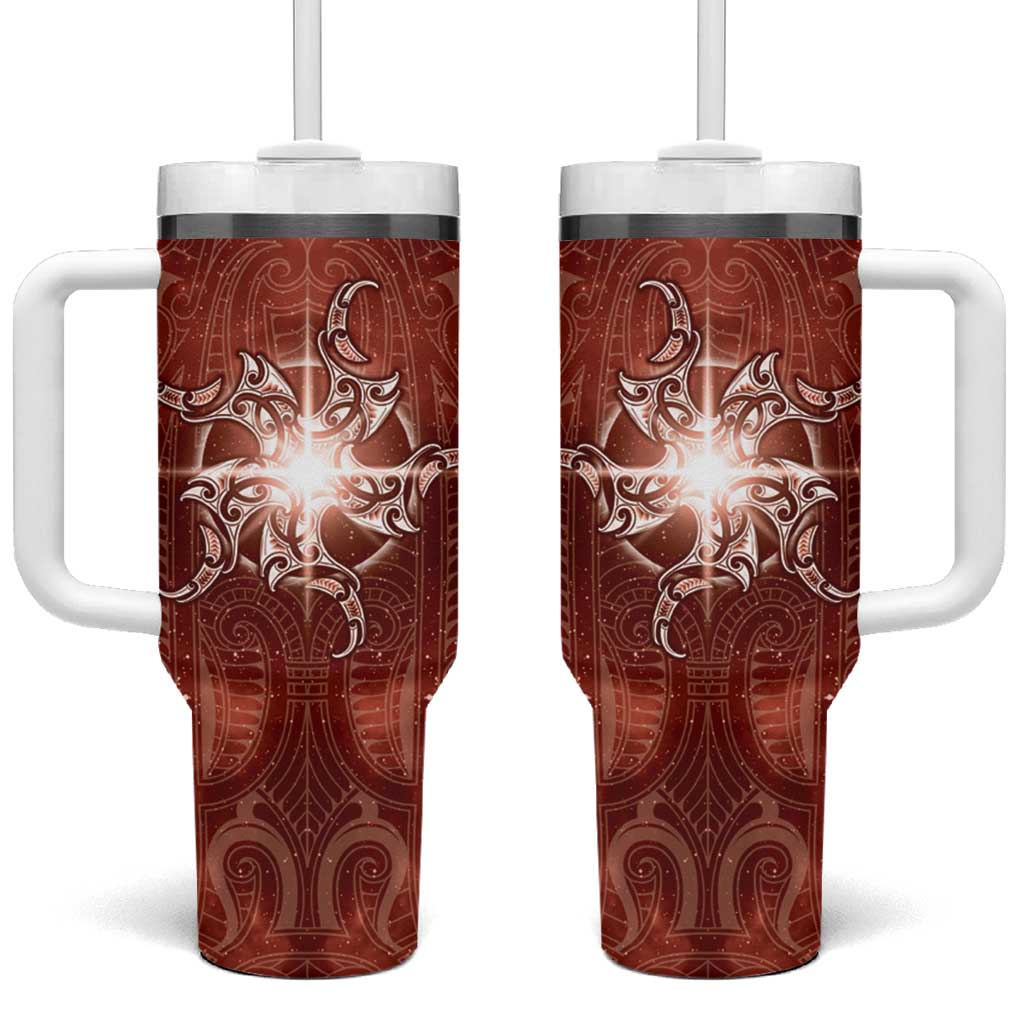 New Zealand Matariki Pohutukawa Tumbler With Handle Maori Moko Red Galaxy