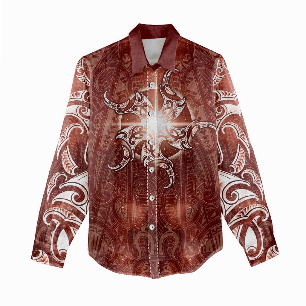 New Zealand Matariki Pohutukawa Women Casual Shirt Maori Moko Red Galaxy LT05 - Polynesian Pride
