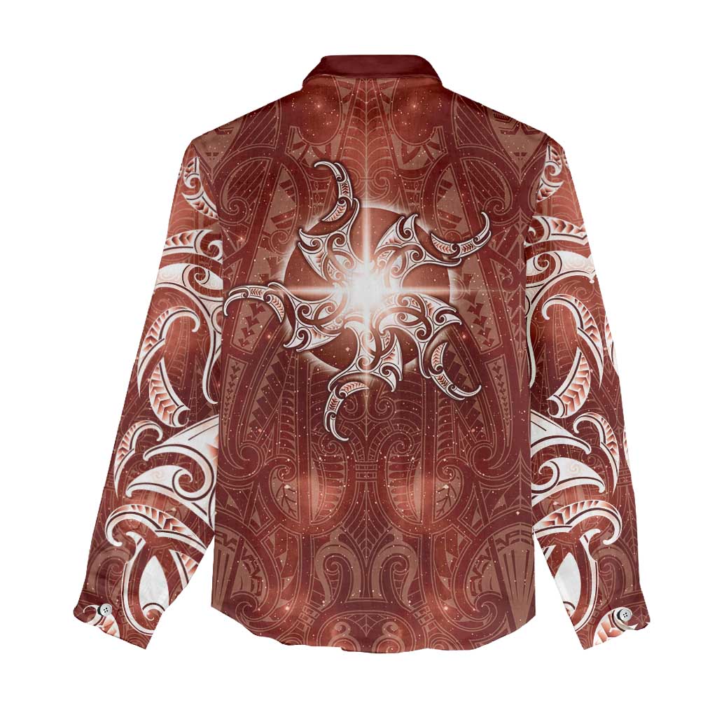 New Zealand Matariki Pohutukawa Women Casual Shirt Maori Moko Red Galaxy LT05 - Polynesian Pride